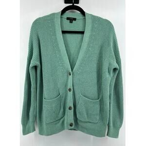 J.Crew V-Neck Cardigan Button Front Women's Size XS Green Knit Grandma Sweater